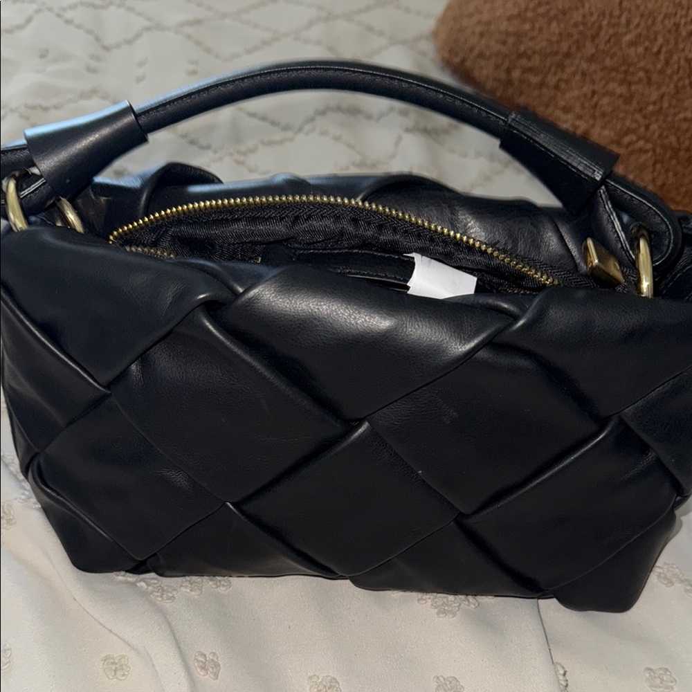 Black Mini Woven Leather Bag